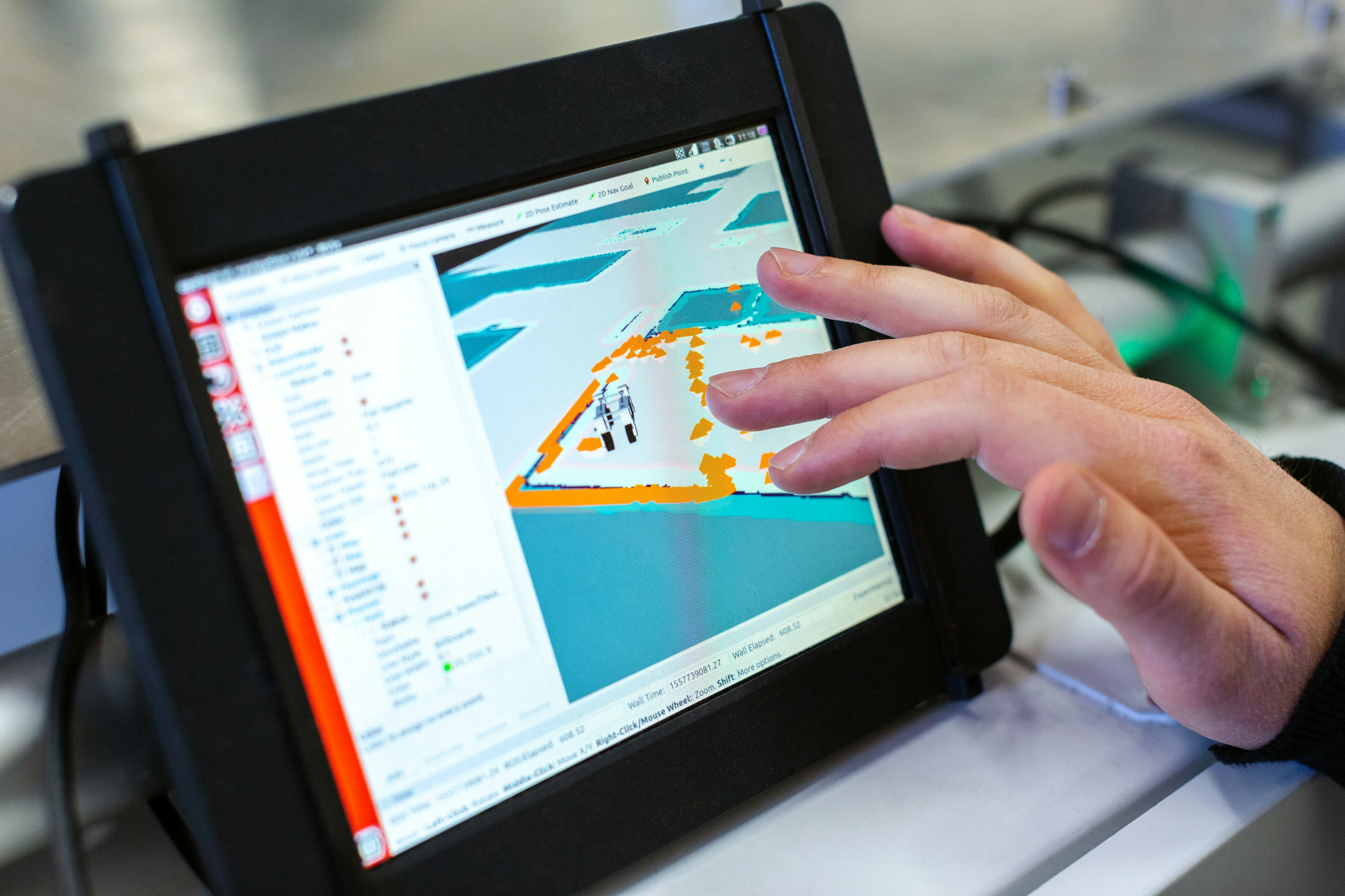 Operator monitoring a terminal operating system on a rugged touchscreen device